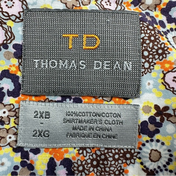 Thomas Dean Multicolored Floral Dress Shirt Mens 2XB Big Flip Cuff Long Sleeve - Picture 3 of 7